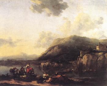 Nicolaes Berchem : landscape With Jacob Rachel And Leah